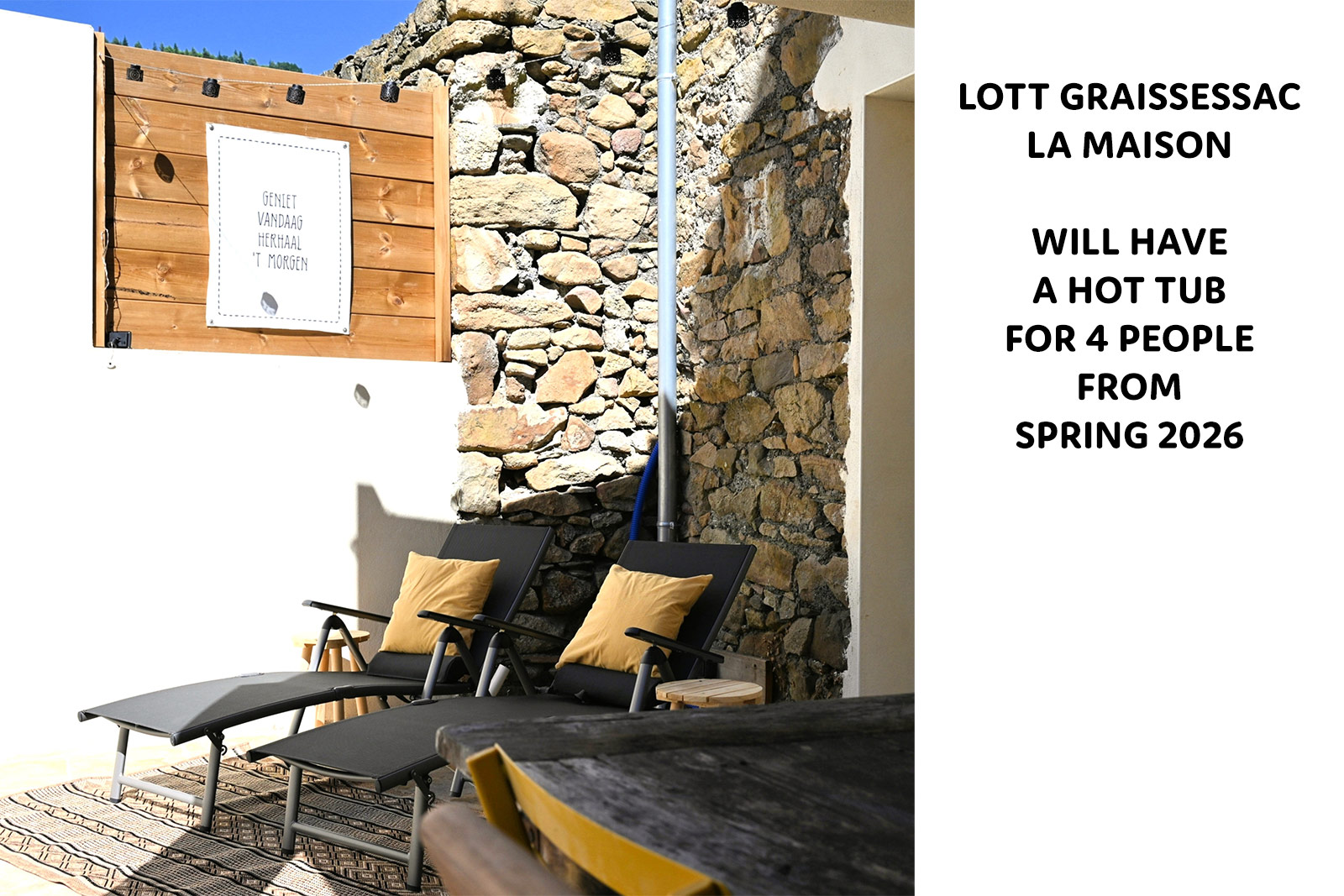 Whirlpool Ferienhaus LOTT Graissessac La Maison Sonnenliegen wunderbar für alle Jahreszeiten.
